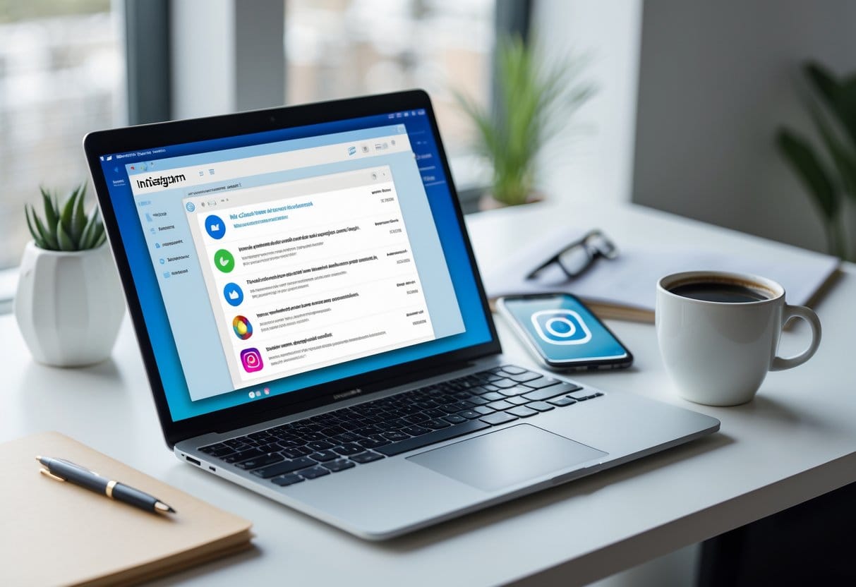 Watch Out For This Fake Instagram Alert Scam - Act Now! 3 A Laptop On A Desk Showing An Email Inbox With A Suspicious Message Highlighted, Next To A Smartphone Displaying The Instagram App Icon.